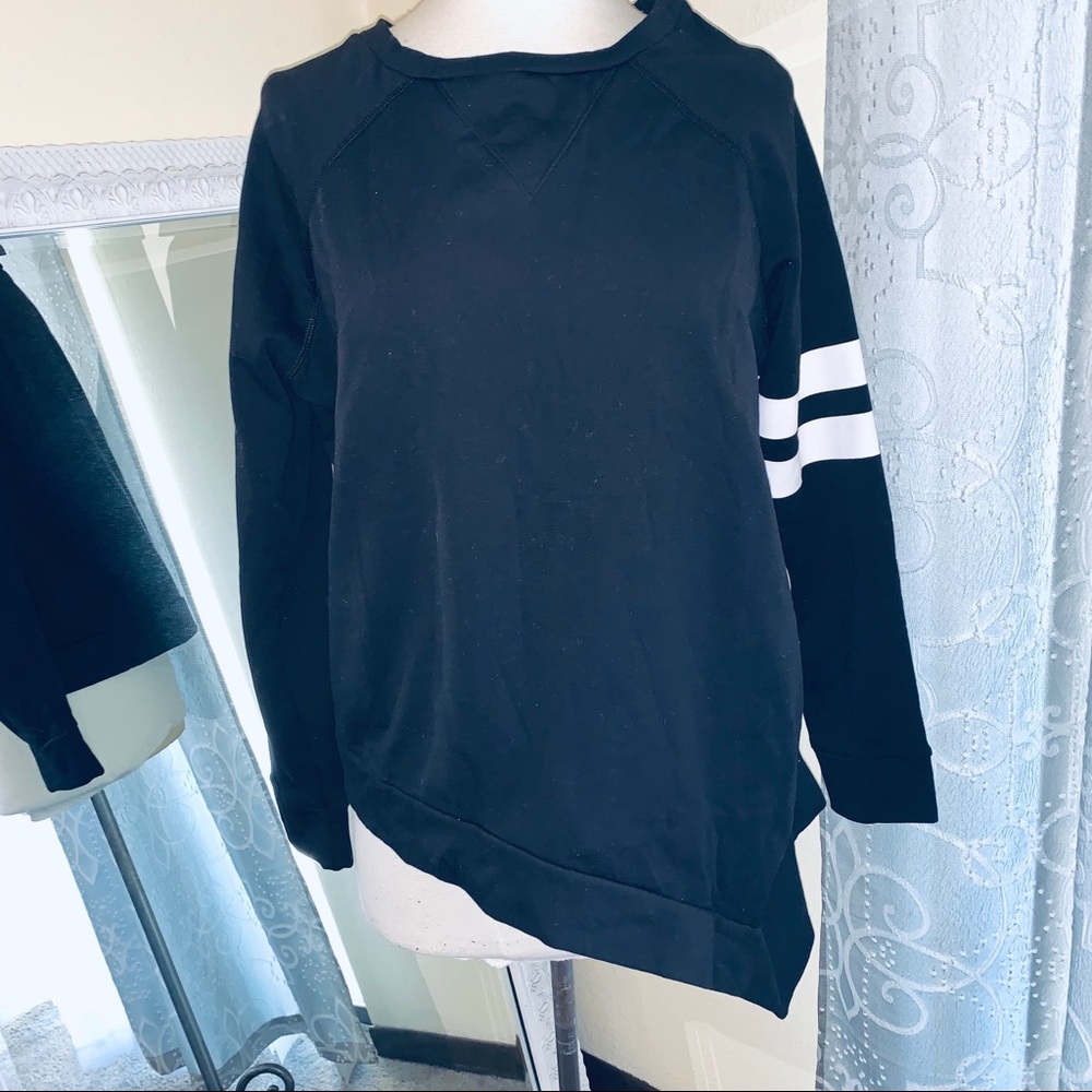 X by Gottex Black Stripe-Sleeve Asymmetrical Top